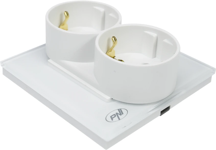 PNI WP222W paprastas x2 įmontuojamas lizdas su baltu stikliniu rėmeliu