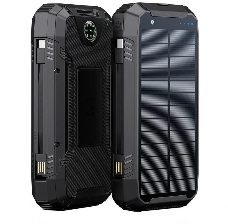 PowerNeed S20000Q mobiliųjų įrenginių įkroviklis Universalus Juodas Lightning, Solar, USB Belaidis įkrovimas Greitas įkrovimas Lauke