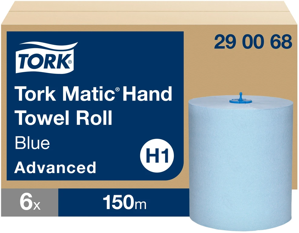 Mėlyna Popieriniai rankšluosčiai Tork Matic Soft Mėlyna Advanced H1 (290068), 2 sluoksniai, melsvos spalvos, 150m, 612 lapelių