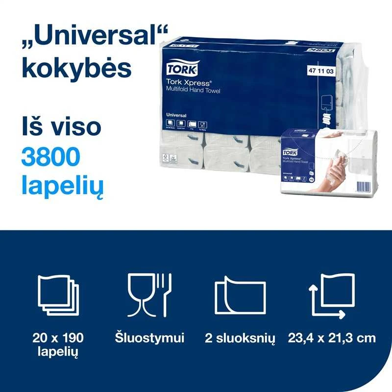 Popieriniai rankšluosčiai Tork Xpress Multifold Universal H2 (471103), 2 sluoksnių, balti, 190 lapelių