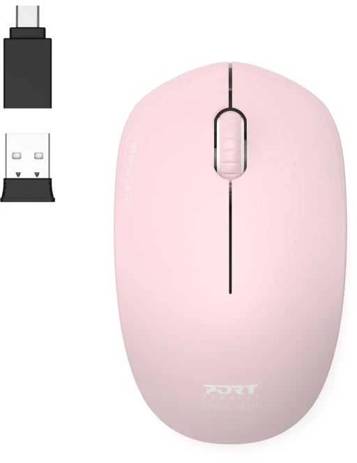 Pelė „Port Designs PORT CONNECT“ laidas COLLECTION, USB-A ir USB-C adapteris, 2.4Ghz, 1600DPI, Blush