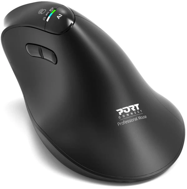 PORT CONNECT ERGO AUDITOR, ergonomiška „Bluetooth“ ir 2,4 GHz belaidė įkraunama pelė, USB-C, Juodas