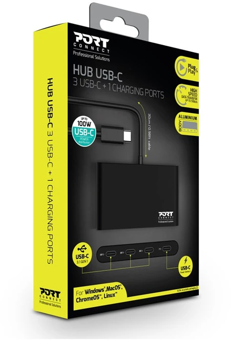 Port Designs 900147 sąsajos šakotuvas C tipo USB 5000 Mbit/ai Juoda