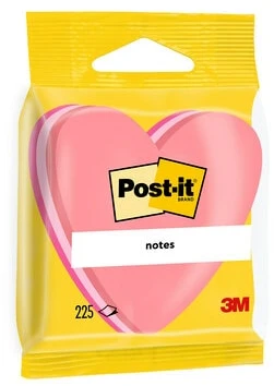 Lipnūs lapeliai 3M, Post-it, Širdelė, 76x76mm, rausvi (1x225) 0717-031