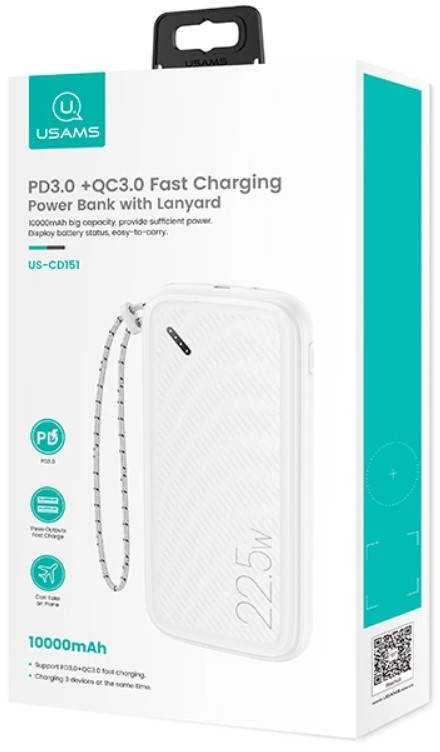 USAMS Powerbank PB56 10000mAh 22.5W 2xQC3.0 + PD Fast Charge baltos spalvos 10KCD15102 (US-CD151)