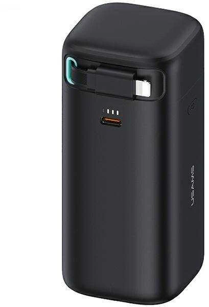 USAMS išorinė baterija su ištraukiamu „Lightning“ laidu, 18000 mAh, PD45W, greito įkrovimo, XMF serijos, juodas