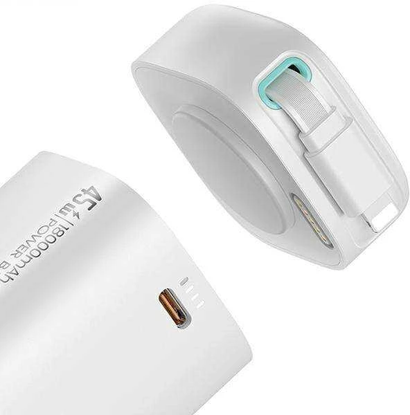 USAMS išorinė baterija su ištraukiamu „Lightning“ laidu, 18000 mAh, PD45W, greito įkrovimo, XMF serijos, juodas