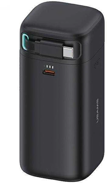 USAMS nešiojama baterija su ištraukiamu USB-C laidu, 18000 mAh, PD45W, greito įkrovimo, XMF serijos, juodos spalvos