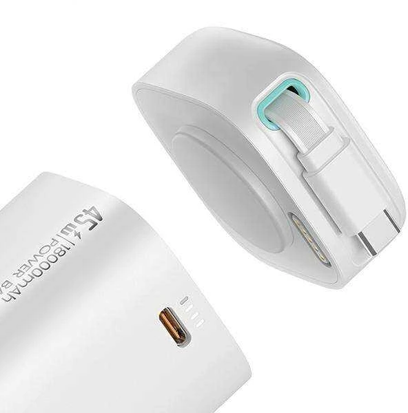 USAMS nešiojama baterija su ištraukiamu USB-C laidu, 18000 mAh, PD45W, greito įkrovimo, XMF serijos, juodos spalvos
