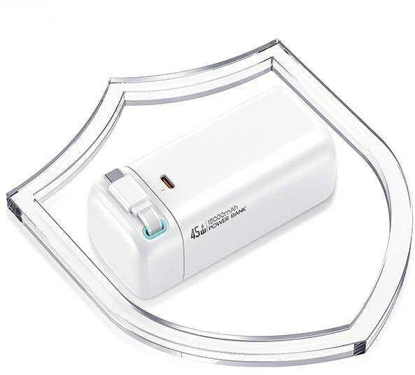 USAMS nešiojama baterija su ištraukiamu USB-C laidu, 18000 mAh, PD45W, greito įkrovimo, XMF serijos, baltos spalvos