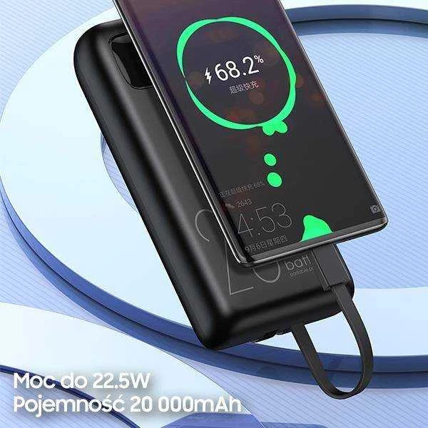 AWEI PowerBank P169K 20000mAh 22.5W juodos spalvos display + PD/Lightning cables