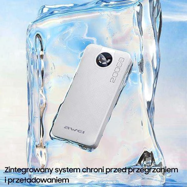 AWEI PowerBank P134K 20000mAh juodos spalvos ekranas + USB/PD/Lightning/MicroUSB laidai