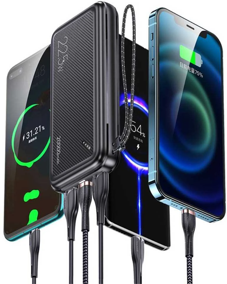 Powerbank 20000mAh PB60 22.5W 2xUSB QC3.0 + USB-C PD3.0 + Micro USB External Baterija Fast Charge Usams US-CD168 juodos spalvos