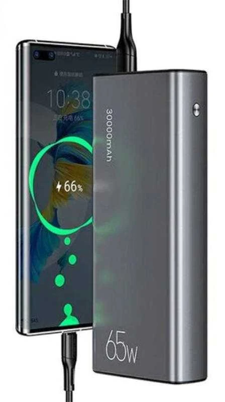 USAMS Powerbank PB59 30000mAh 65W 2xQC3.0 + PD Fast Charge juodos spalvos CMXLOGTC01 (US-CD165) + U cable