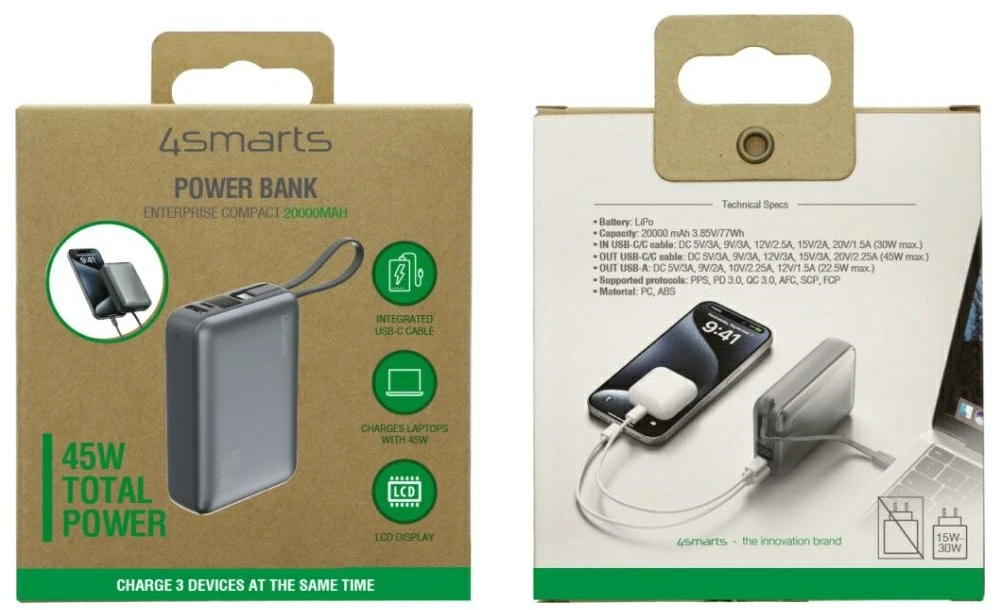 Išorinė baterija 4smarts Enterprise Compact 20000mAh 45W pilka