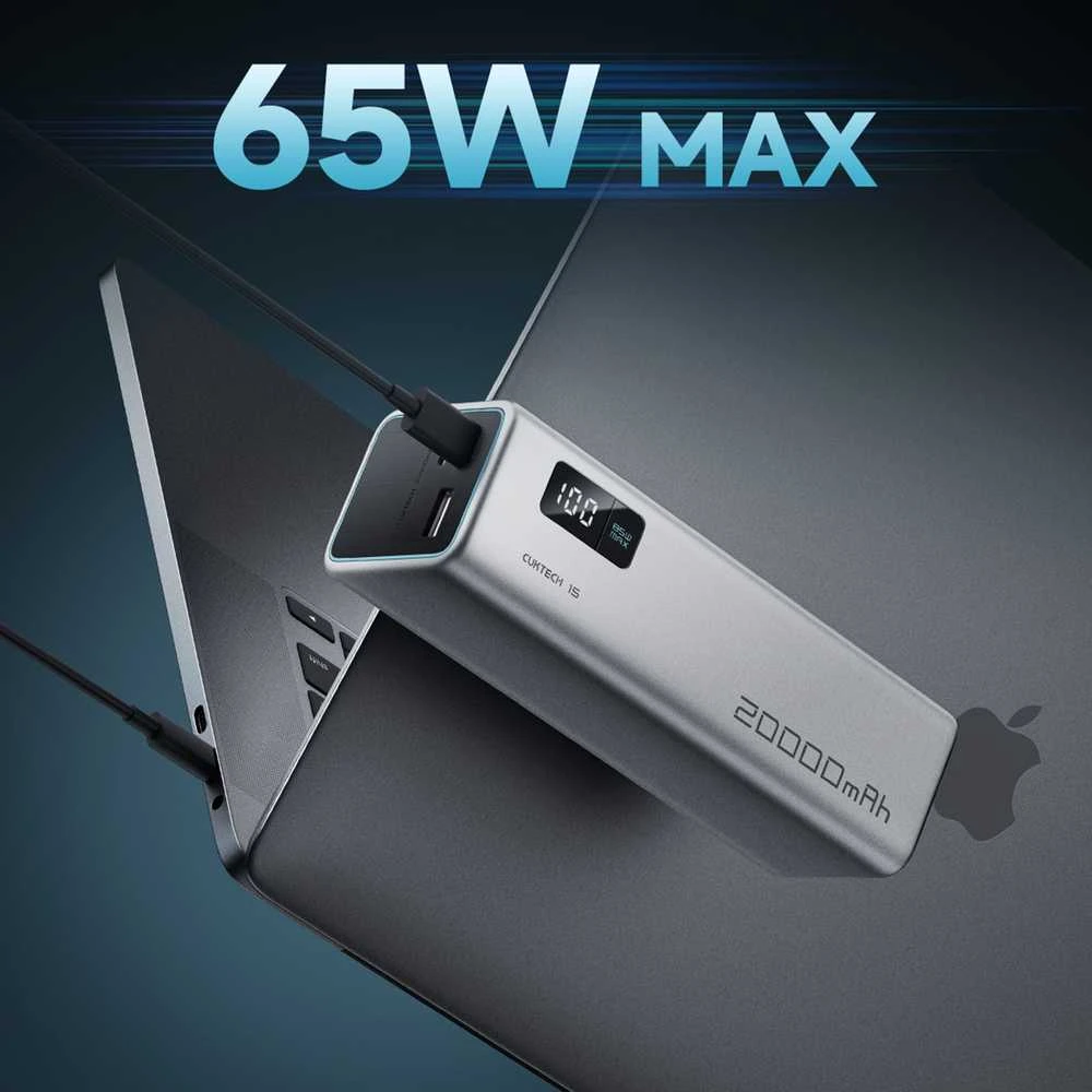 Išorinė baterija Cuktech CUKP200XGLGR 100W 20000mAh 2 x USB-C 1 x USB-A – pilkos spalvos