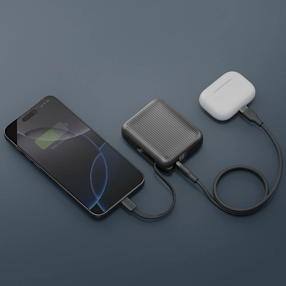 PowerBank Energea Integra Mini 35 10000mAh cableUSB-C PD35W pilkos spalvos