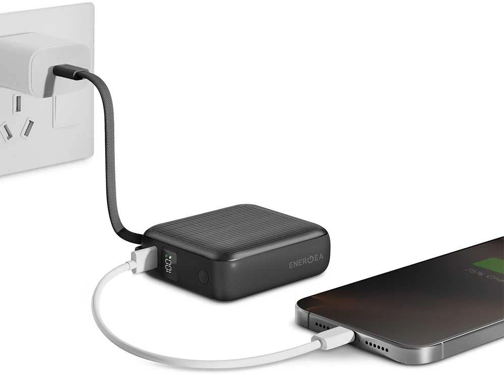 PowerBank Energea Integra Mini 35 10000mAh cableUSB-C PD35W pilkos spalvos