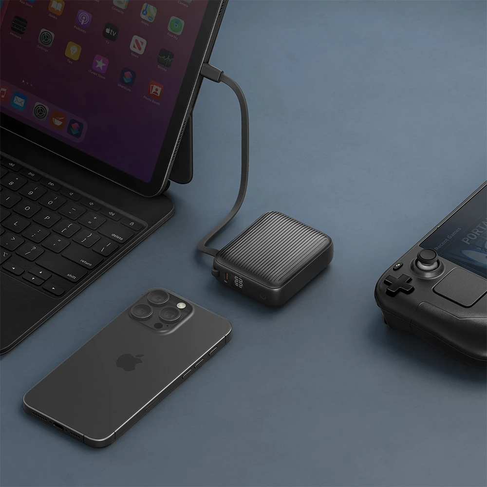 PowerBank Energea Integra Mini 35 10000mAh cableUSB-C PD35W pilkos spalvos