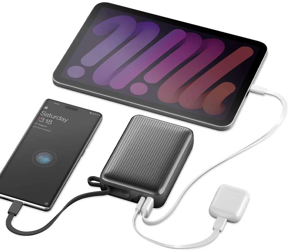 PowerBank Energea Integra Ultra 45 20000mAh cable USB-C PD45W pilkos spalvos