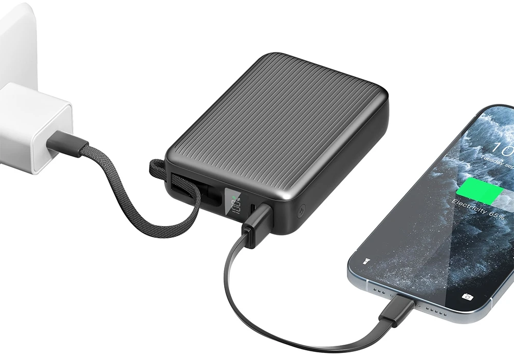 PowerBank Energea Integra Ultra 45 20000mAh cable USB-C PD45W pilkos spalvos