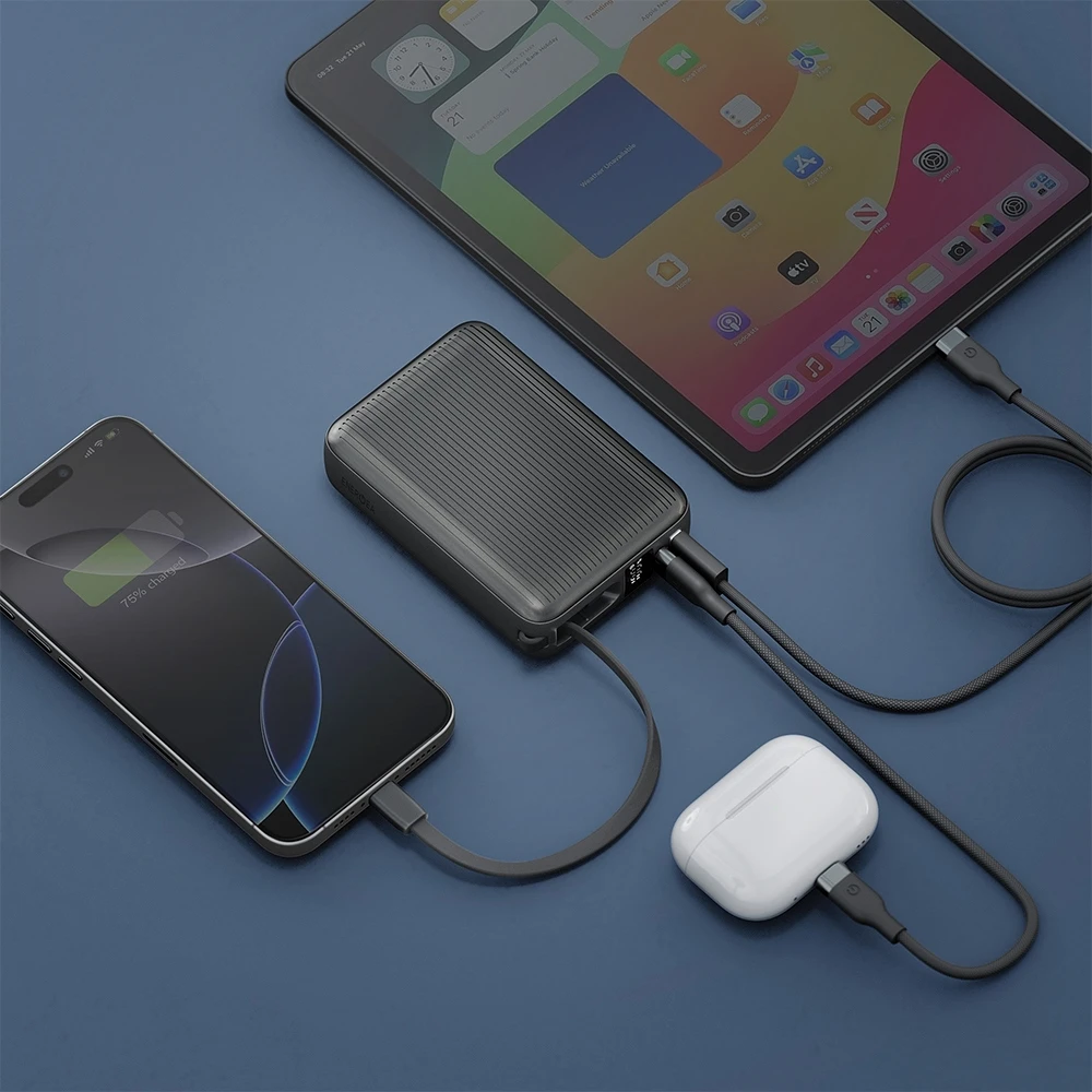 PowerBank Energea Integra Ultra 45 20000mAh cable USB-C PD45W pilkos spalvos