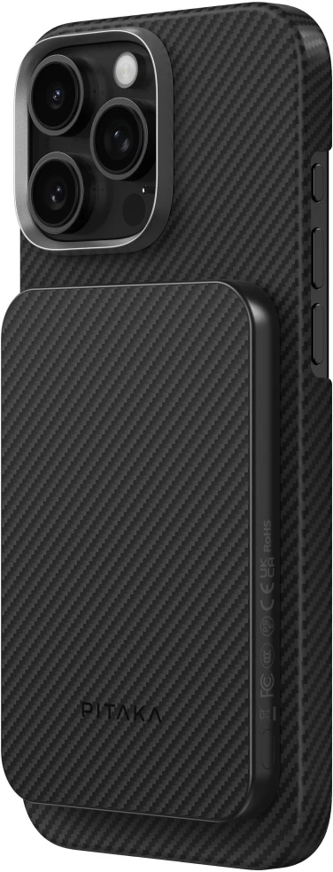 Powerbank PITAKA Aramid Fiber Qi2 MagSafe juodos spalvos-pilkos spalvos