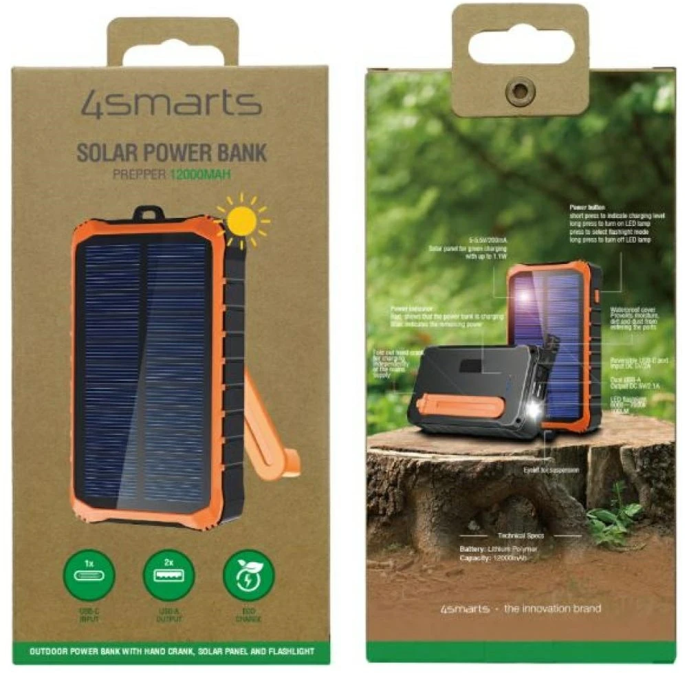 Solar powerbank 4smarts Prepper 12000mAh pilkas
