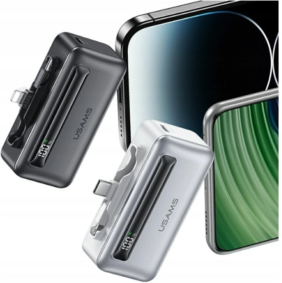 Nešiojamoji baterija USAMS XB-Series CD233 5000mAh PD 20W su USB-C / Lightning laidu, spalvota