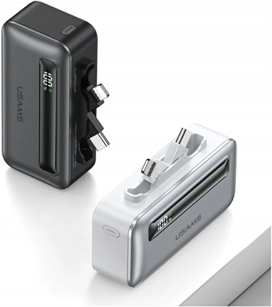 Nešiojamoji baterija USAMS XB-Series CD233 5000mAh PD 20W su USB-C / Lightning laidu, spalvota
