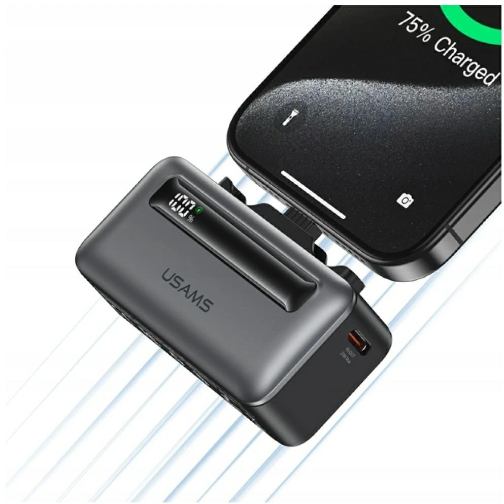 Nešiojamoji baterija USAMS XB-Series CD233 5000mAh PD 20W su USB-C / Lightning laidu, spalvota