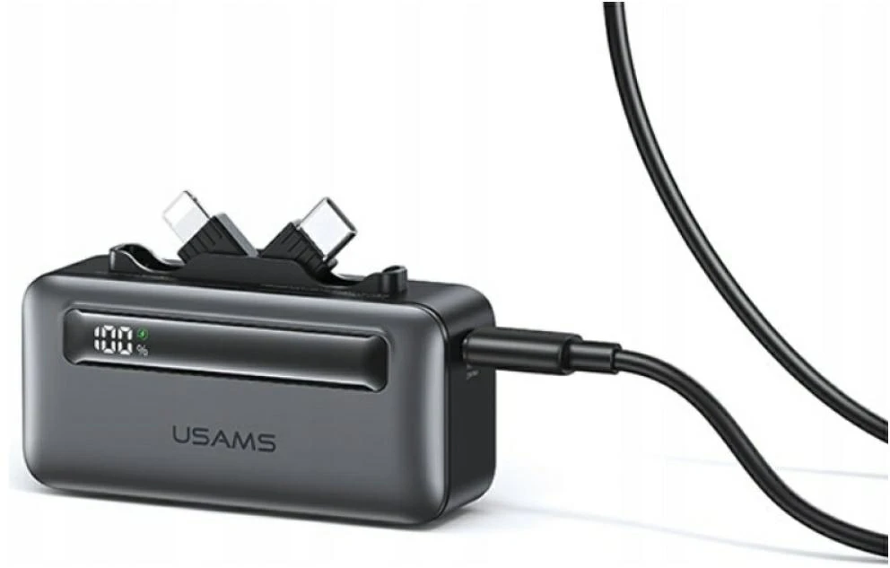 Nešiojamoji baterija USAMS XB-Series CD233 5000mAh PD 20W su USB-C / Lightning laidu, spalvota