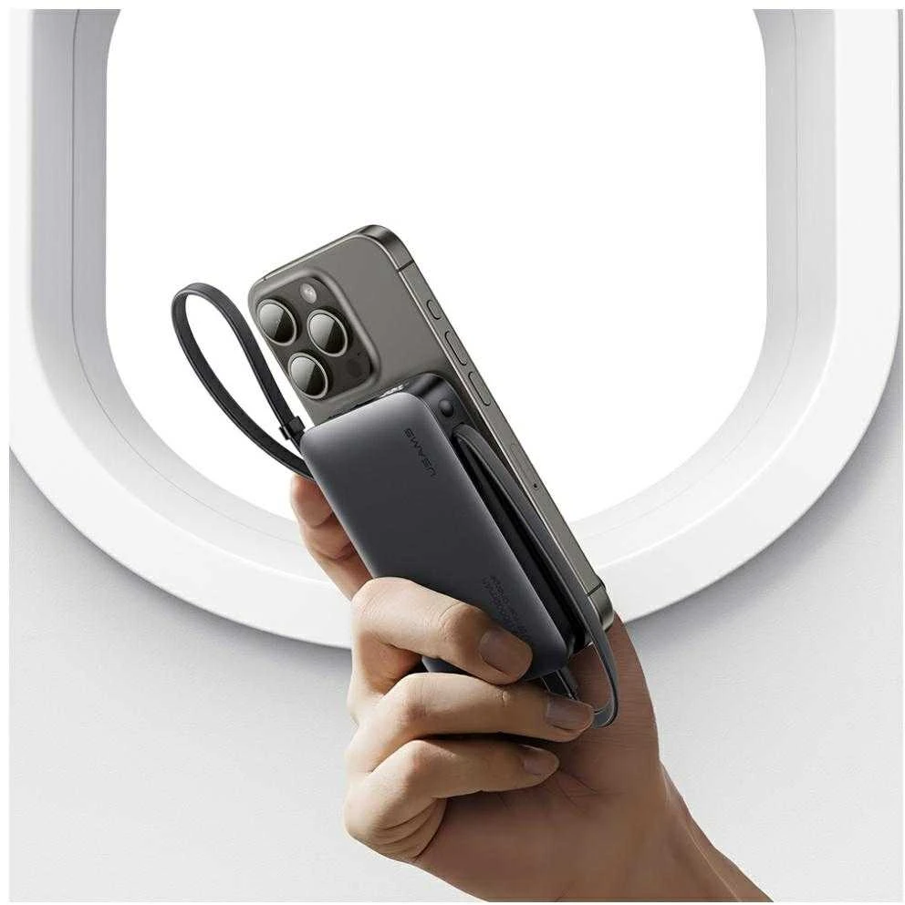 Powerbank USAMS XR Series CD228 10000mAh 20W + USB-C/Lightning cable juodos spalvos