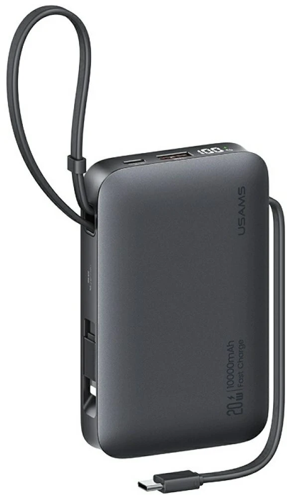 Powerbank USAMS XR Series CD228 10000mAh 20W + USB-C/Lightning cable juodos spalvos
