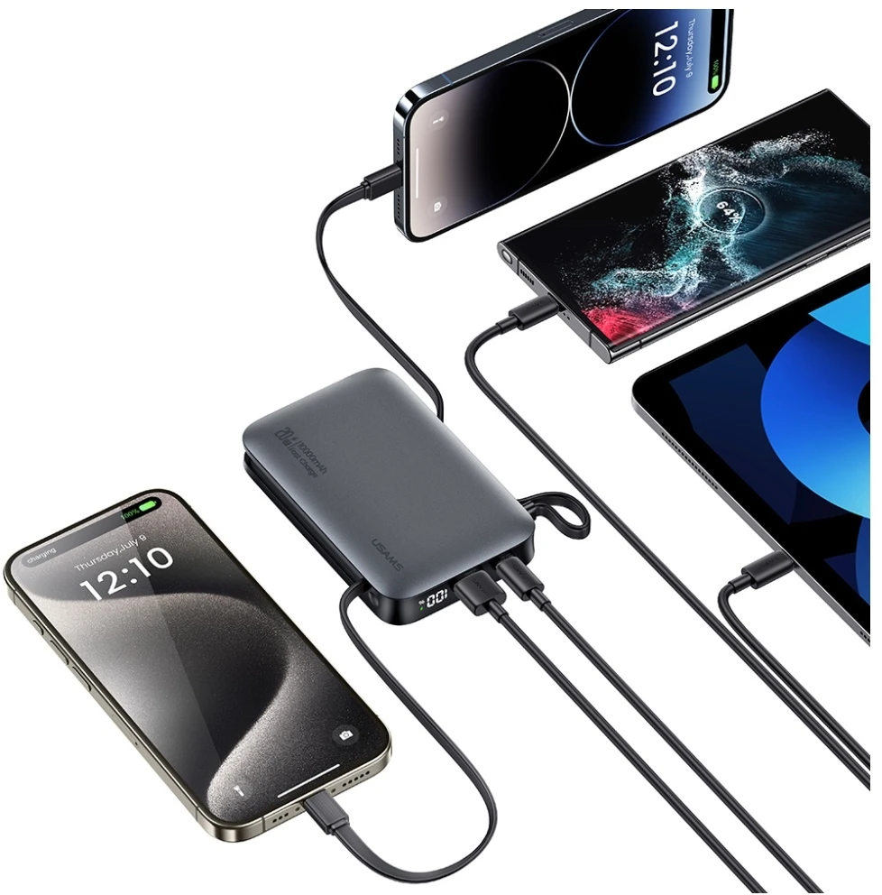 Powerbank USAMS XR Series CD228 10000mAh 20W + USB-C/Lightning cable juodos spalvos