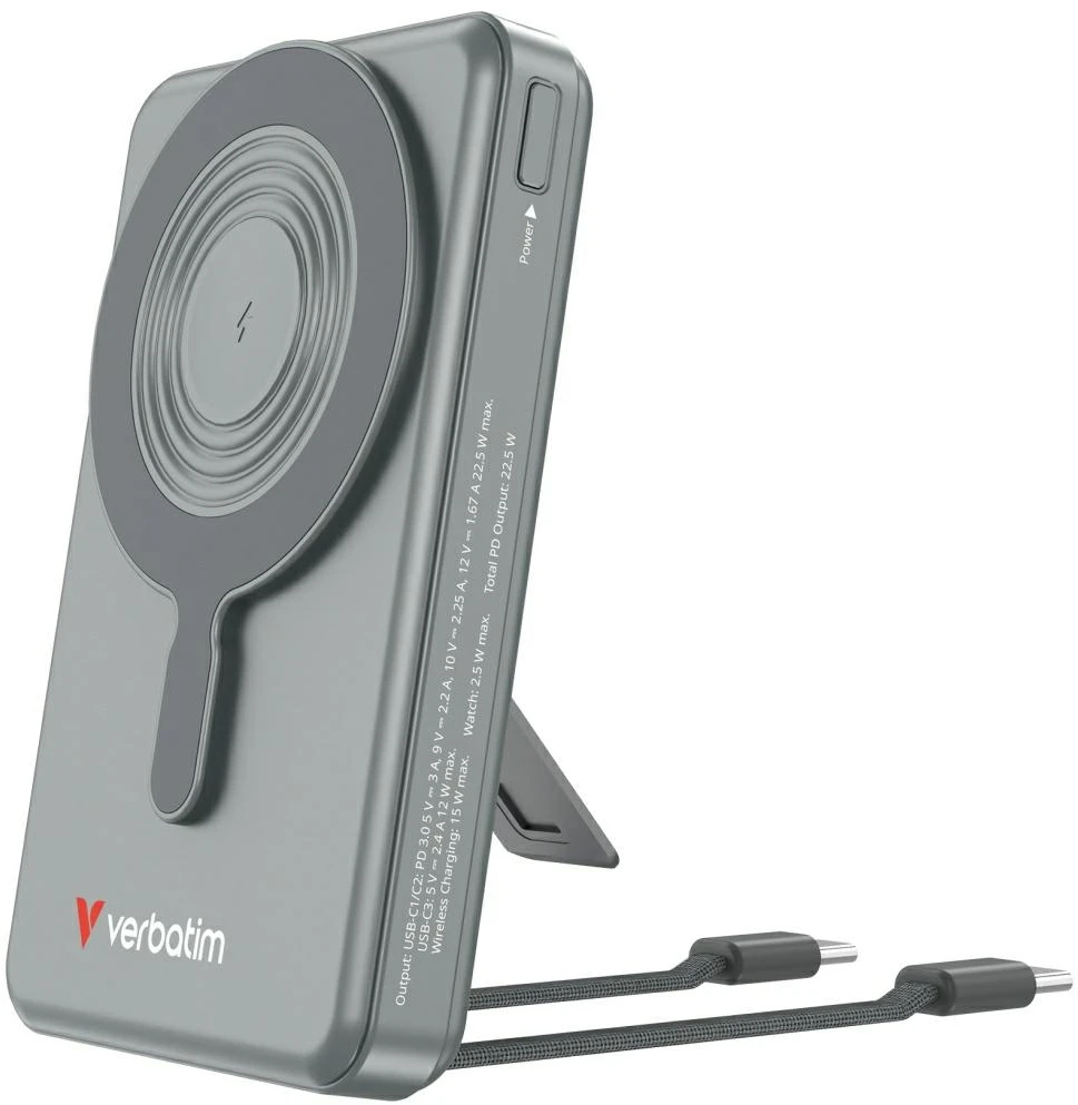 Powerbank Verbatim Charge n Go 10000mAh with stand Magnetic Wireless TFT display 2xUSB-C cable pilkas