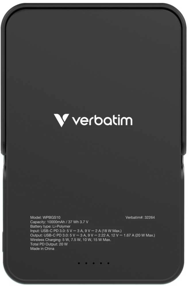 Powerbank Verbatim Charge n Go 10000mAh su stoveliu Magnetic Wireless juodos spalvos 32264