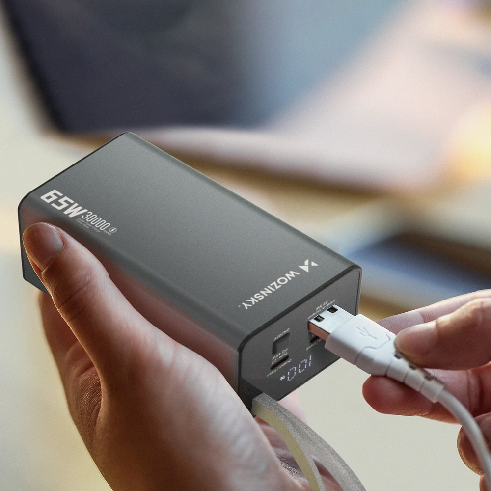 Powerbank Wozinsky K65+ 65W 30000mAh 2x USB-C, 1x USB-A 65W – pilka