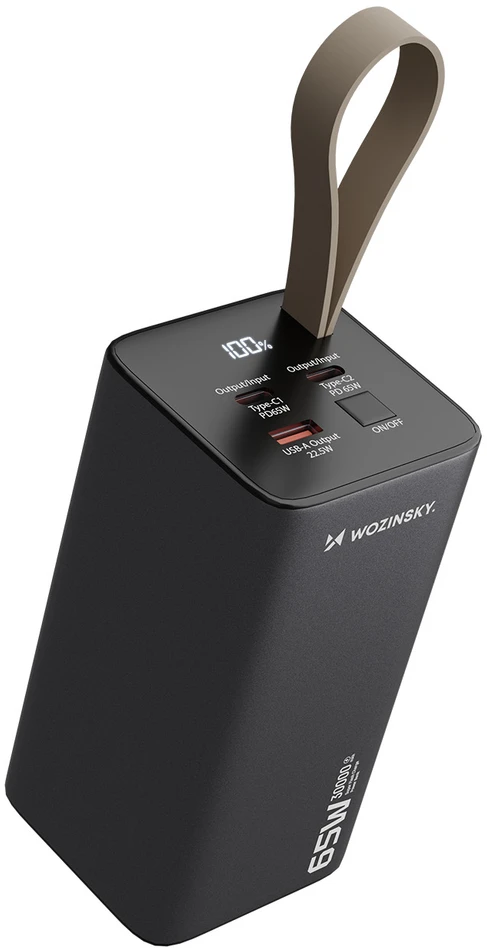 Powerbank Wozinsky K65+ 65W 30000mAh 2x USB-C, 1x USB-A 65W – pilka