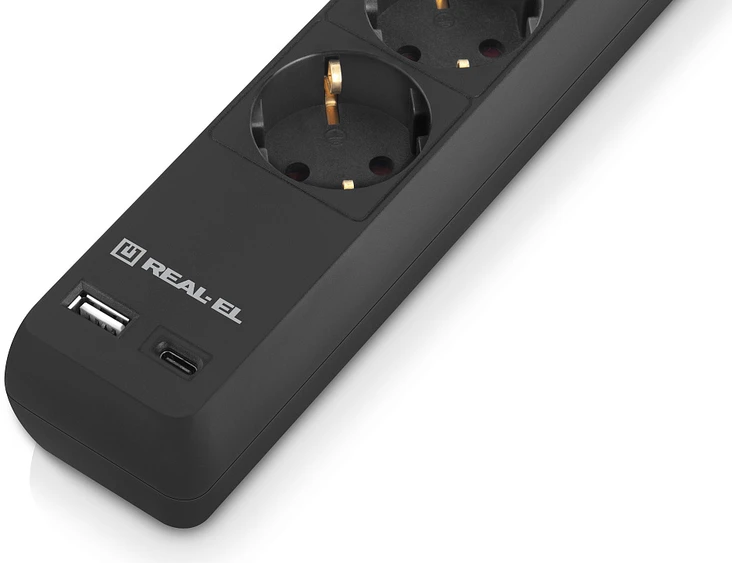 Prailgintuvas REAL-EL RS-PROTECT 605 juodos spalvos 3m, su apsauga nuo viršįtampių