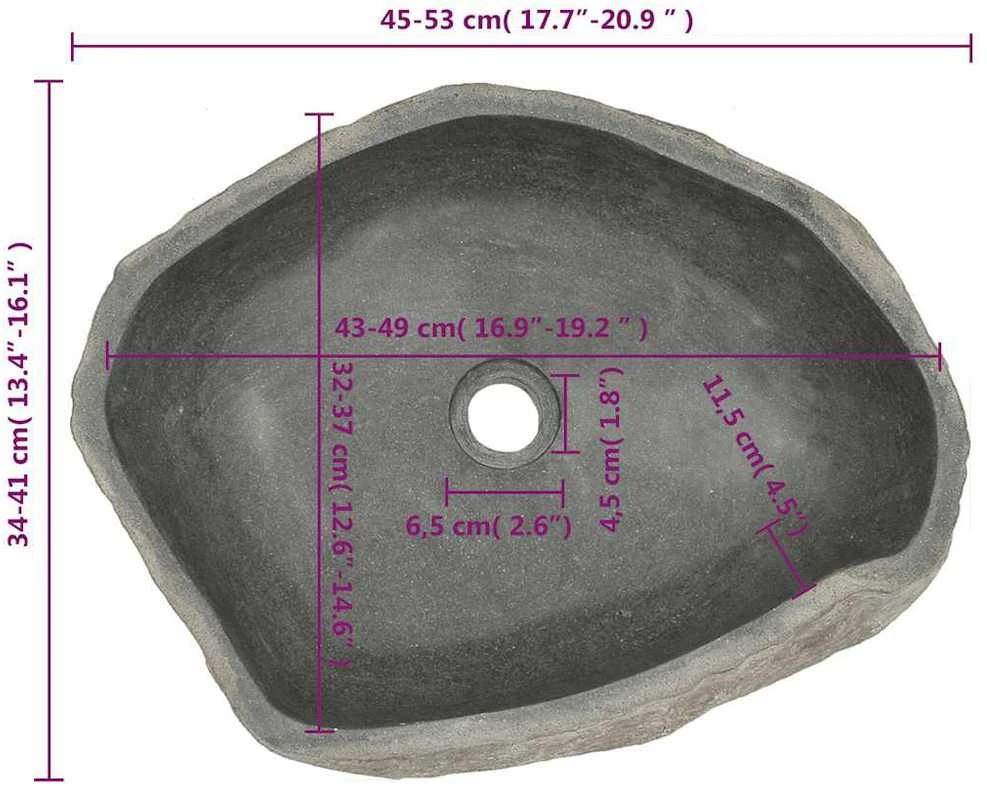 Praustuvas, (45-53)x(34-41)cm, upės akmuo, ovalo formos
