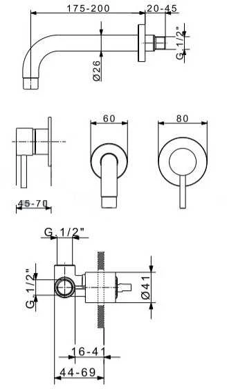 Praustuvo maišytuvas montuojamas iš sienos Flexdoccia Matrix 33310.05.2CR+00400.05.2CR, chromas