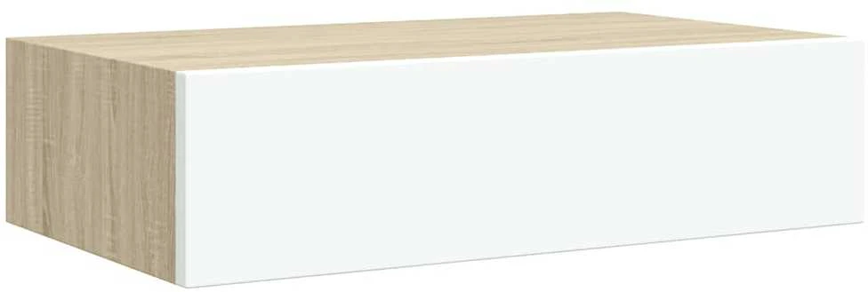 Sieninė lentyna su stalčiumi, ąžuolo/balta, 40x23,5x10cm, MDF