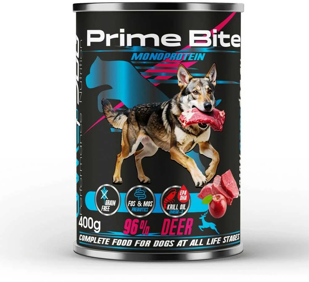 PRIME BITE Monoprotein Deer with an apple – drėgnas ėdalas šunims – 400g