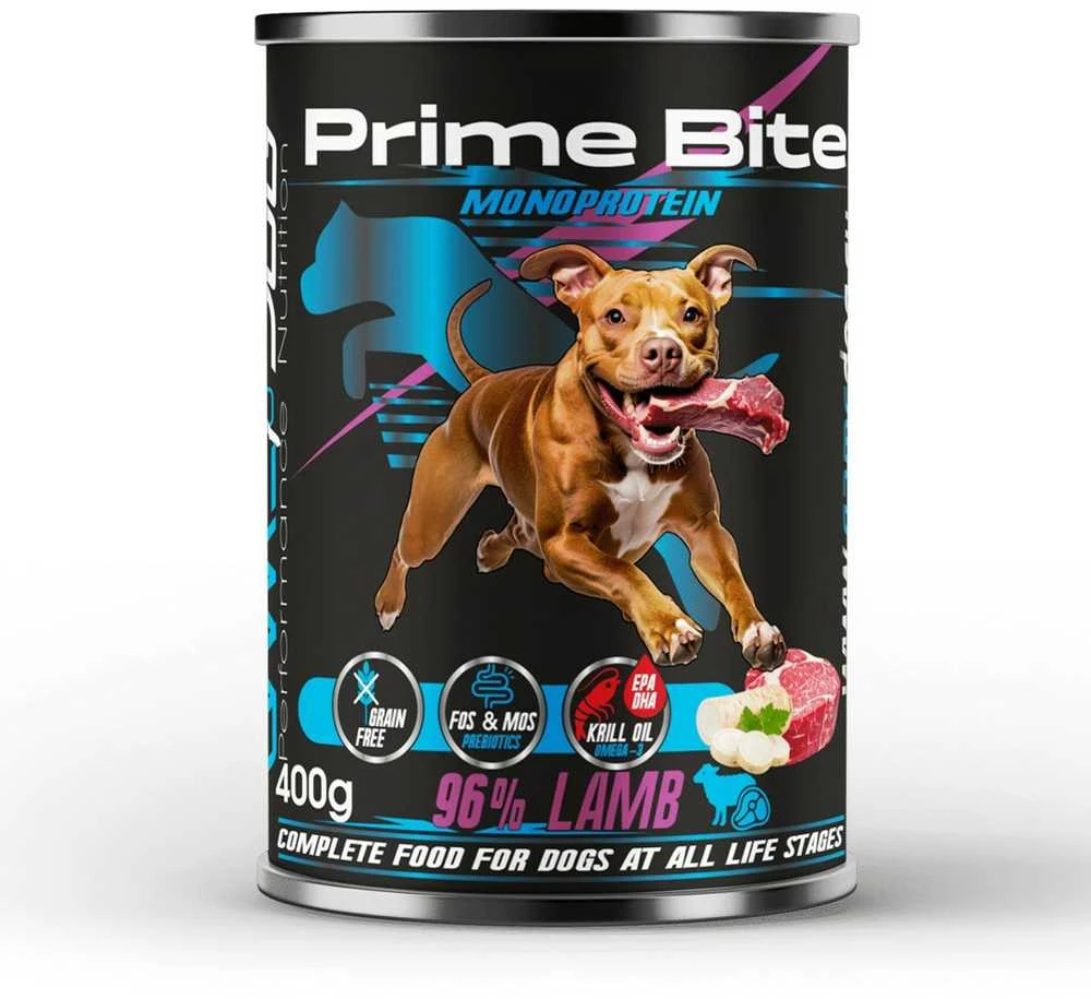 PRIME BITE Monoprotein ėriena with parsley – drėgnas ėdalas šunims – 400g