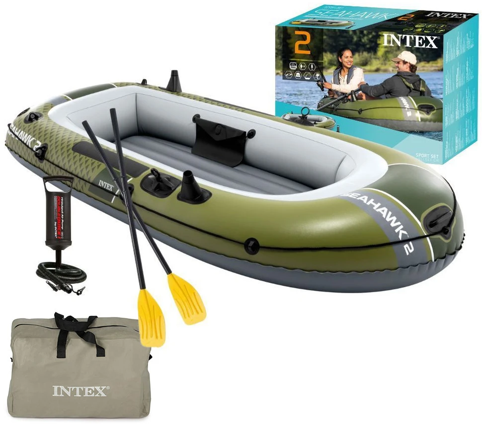 Intex Pripučiama valtis dvivietė su siurbliu ir 2 irkliais