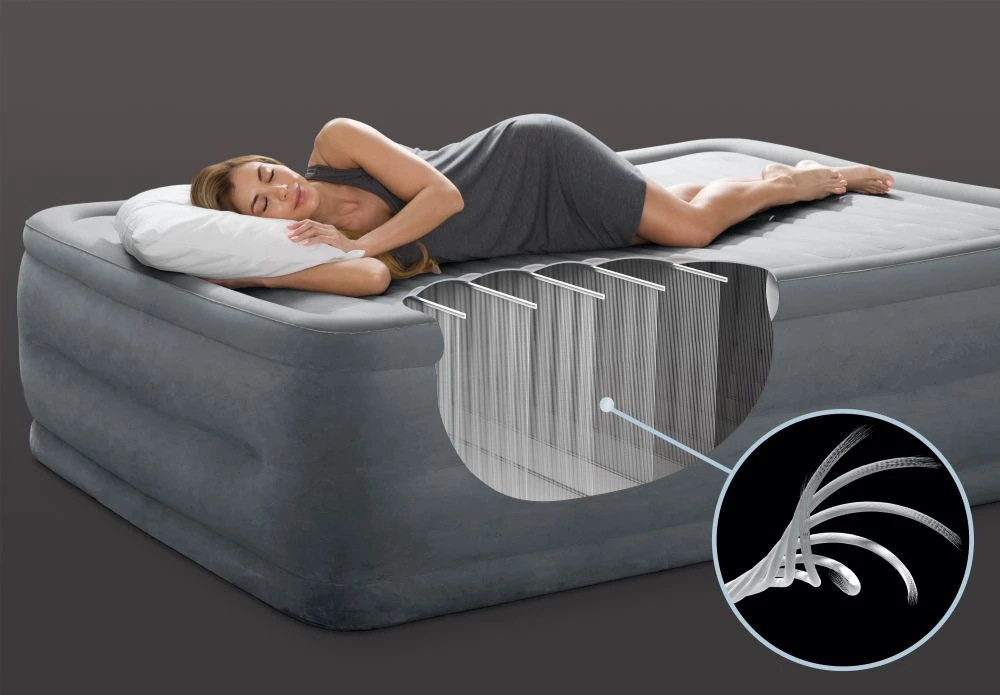 Pripučiamas čiužinys-lova INTEX Queen Comfort-Plush, Airbed W/Fiber-Tech RP su pompa,152x203x52cm