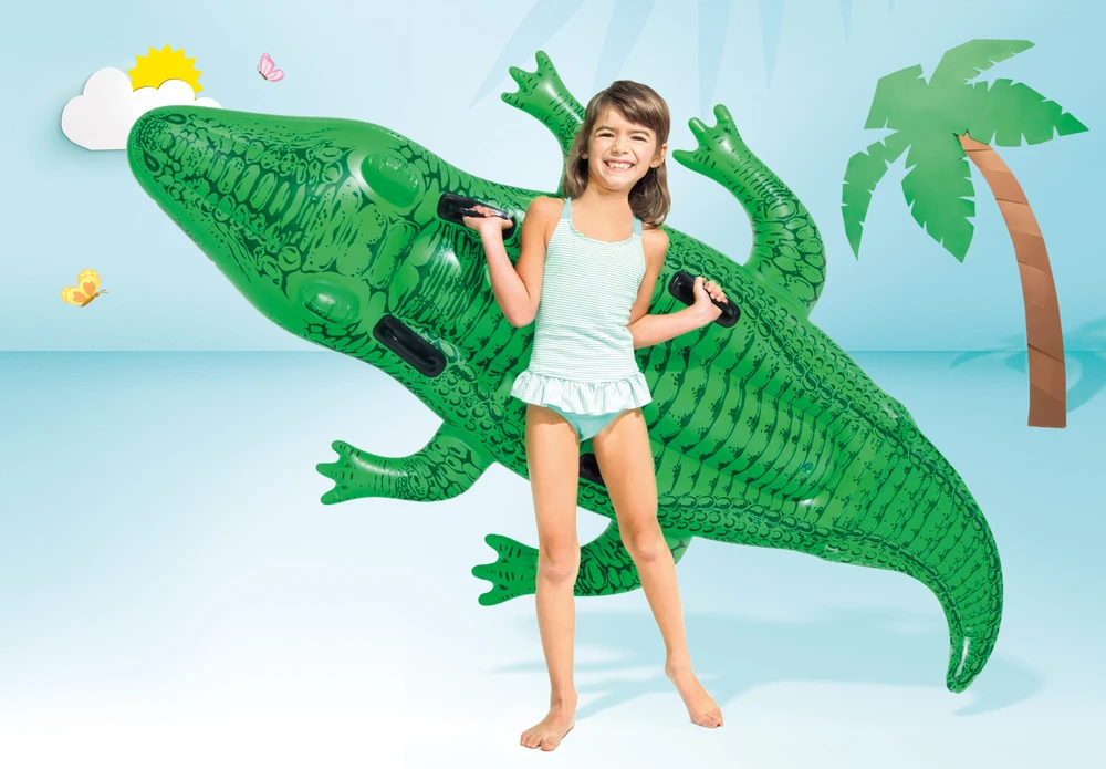 Intex Giant Gator Ride-On pripučiamas vežimėlis, 203x114 cm