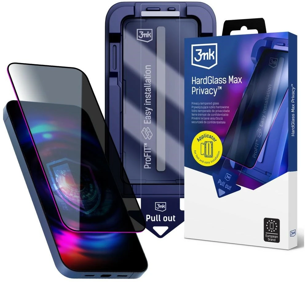 Privatumą saugantis stiklas 3MK HardGlass Max Privacy su aplikatoriumi, skirtas Samsung Galaxy S24 Ultra, juodos spalvos