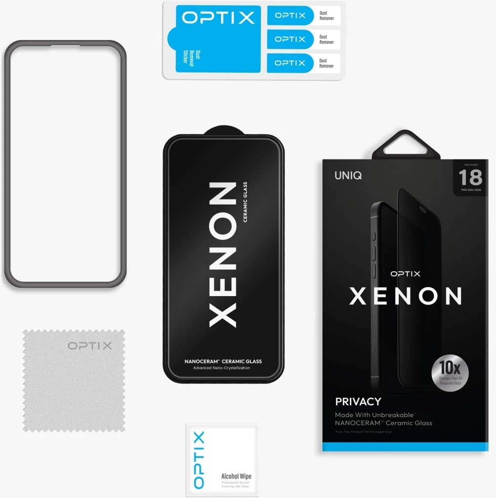 Privatumo stiklas UNIQ Optix Privacy Xenon Nanoceram, skirtas iPhone 18 Pro Max